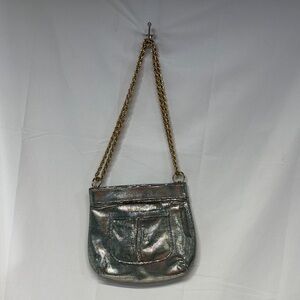 Lauren Merkin Metallic blue Silver  magnetic Bag with Gold Chain